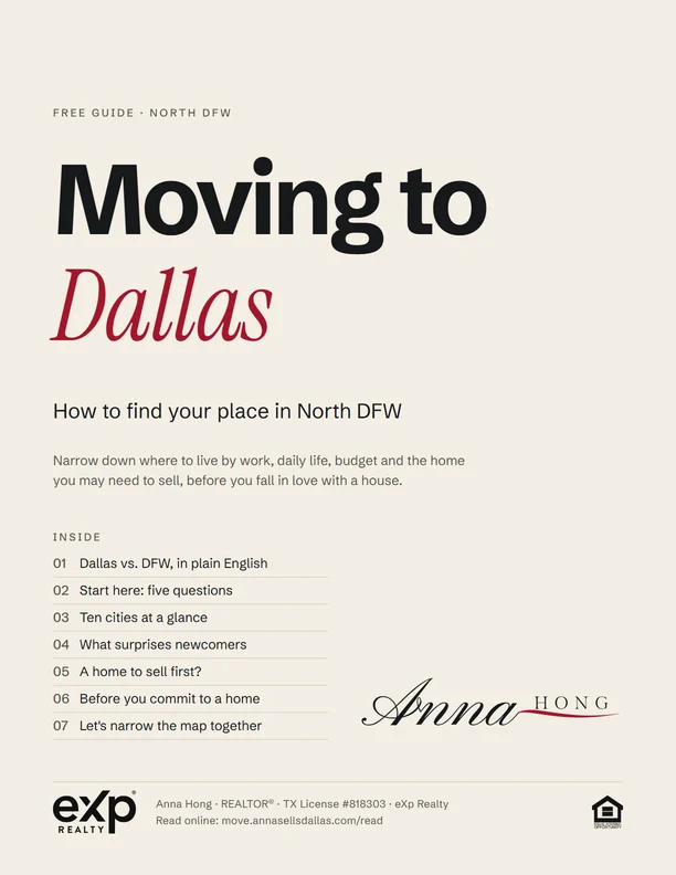 Cover of the guide Moving to Dallas: How to find your place in North DFW, by Anna Hong